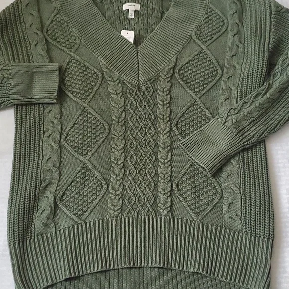 Aerie green cable knit vneck pullover sweater size XS - Picture 2 of 16